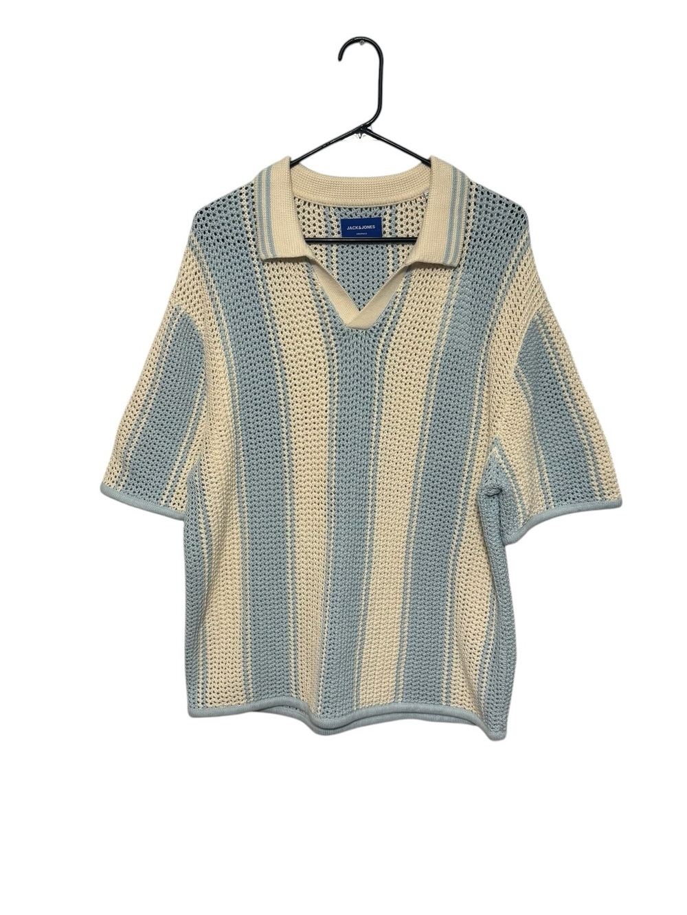 Jack & Jones Striped V-Neck Knit Sweater - Cream & Light Blue